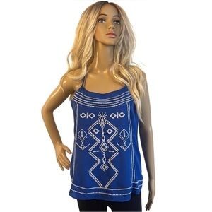 Maurices Blue and White Spaghetti Srap/Racer Back Aztec Print Dressy Tank/Cami